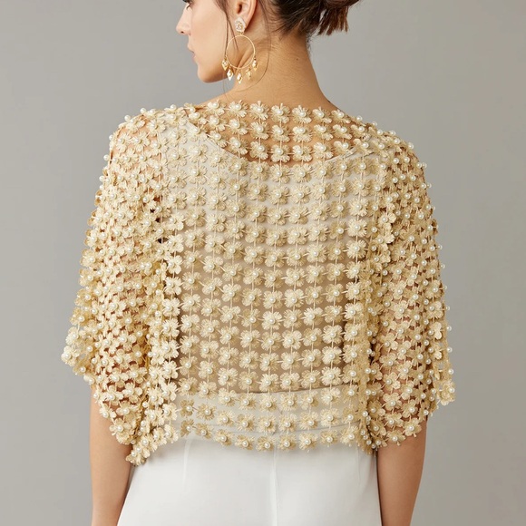 Stunning! NWT GOLD Crochet Pearl Top One Size Tuckernuck Beulah RIVR S M L - Picture 5 of 10